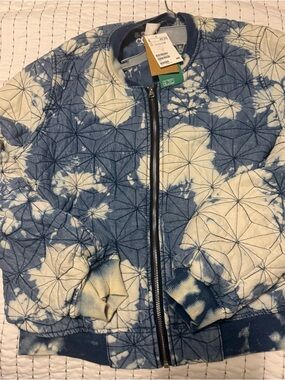 H&M Blue and White Quilted Tie-Dye Bomber Jacket